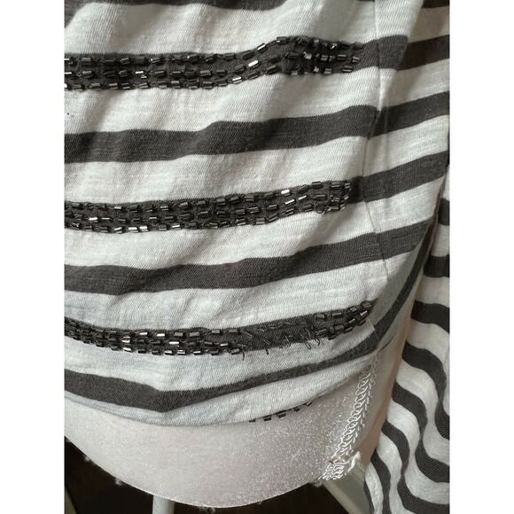 Ann Taylor LOFT Boat neck embellished blouse Sz Small Striped Ivory Long Sleeve - Picture 9 of 10